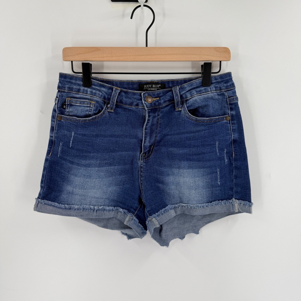 Judy Blue Denim‎ Shorts Blue 29 High Rise Frayed Cuffed Hem Everyday Classic